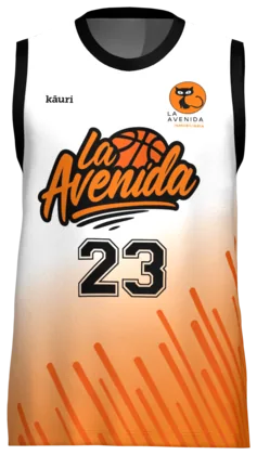 Camiseta de baloncesto blanca y naranja de La Avenida