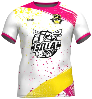Camiseta cubre de calentamiento blanca, rosa y amarilla del CB Silla
