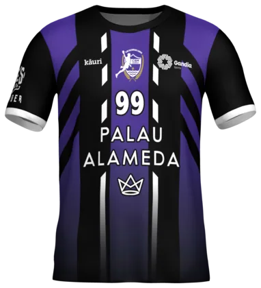Camiseta de balonmano morada y negra del BM Gandía