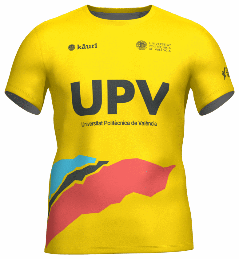 Camiseta de competición amarilla de la Universitat Politècnica de València.
