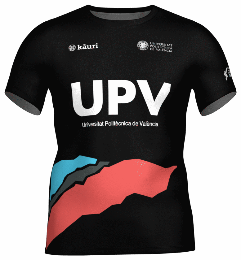 Camiseta de competición negra de la Universitat Politècnica de València.